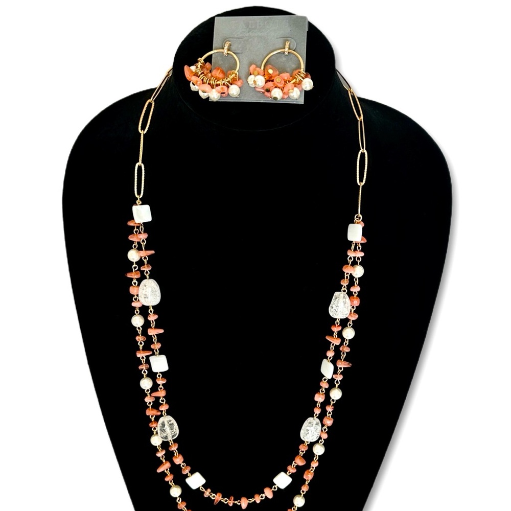 TALBOTS Beachy Gold-tone Coral Cluster Earrings | NWT - Picture 3 of 7